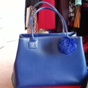 Agnes b cobalt blue leather tote bag